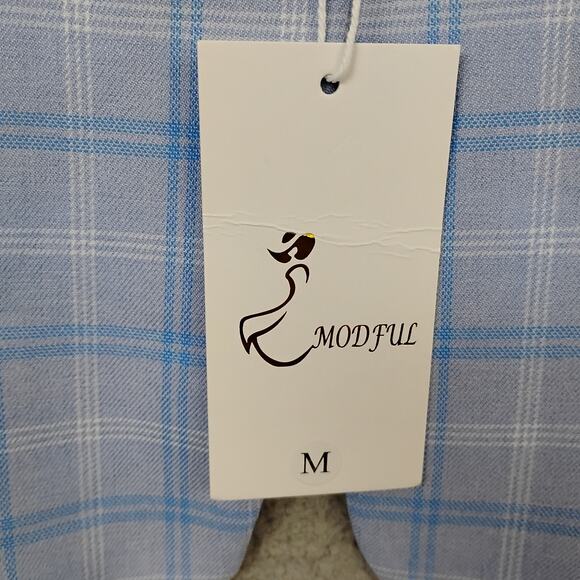 Suit Set Jacket and Pants Size Medium Light Blue Plaid One Button Closure Lined - Picture 4 of 12